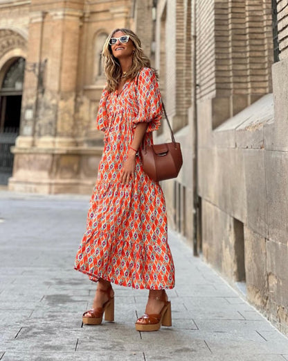 💖SISTA DAGEN FÖRSÄLJNING 50% RABATT💖 Elegant boho maxiklänning för kvinnor med puffärmar👗
